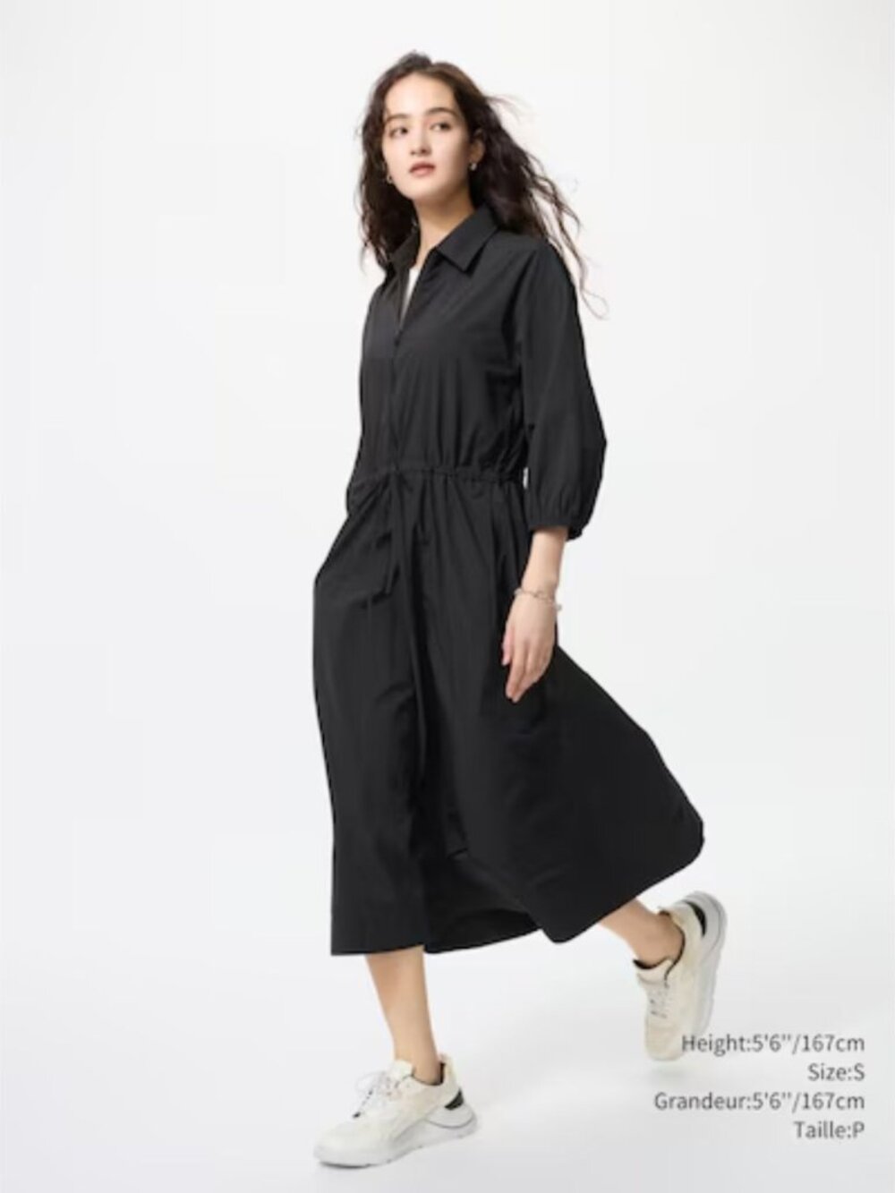 NWT Uniqlo Nylon 3/4 Length Sleeve Dress Black Size Large
